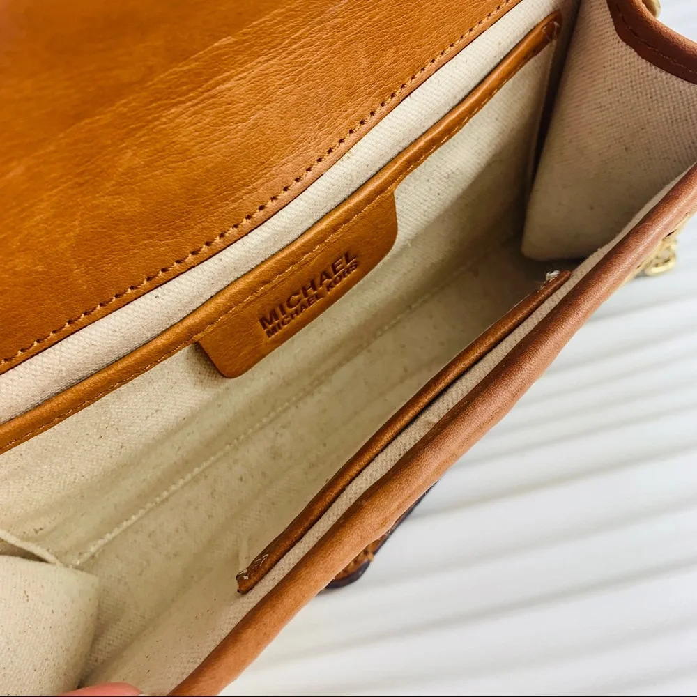 Michael Kors Tan Woven Straw Shoulder Bag with Gold Hardware